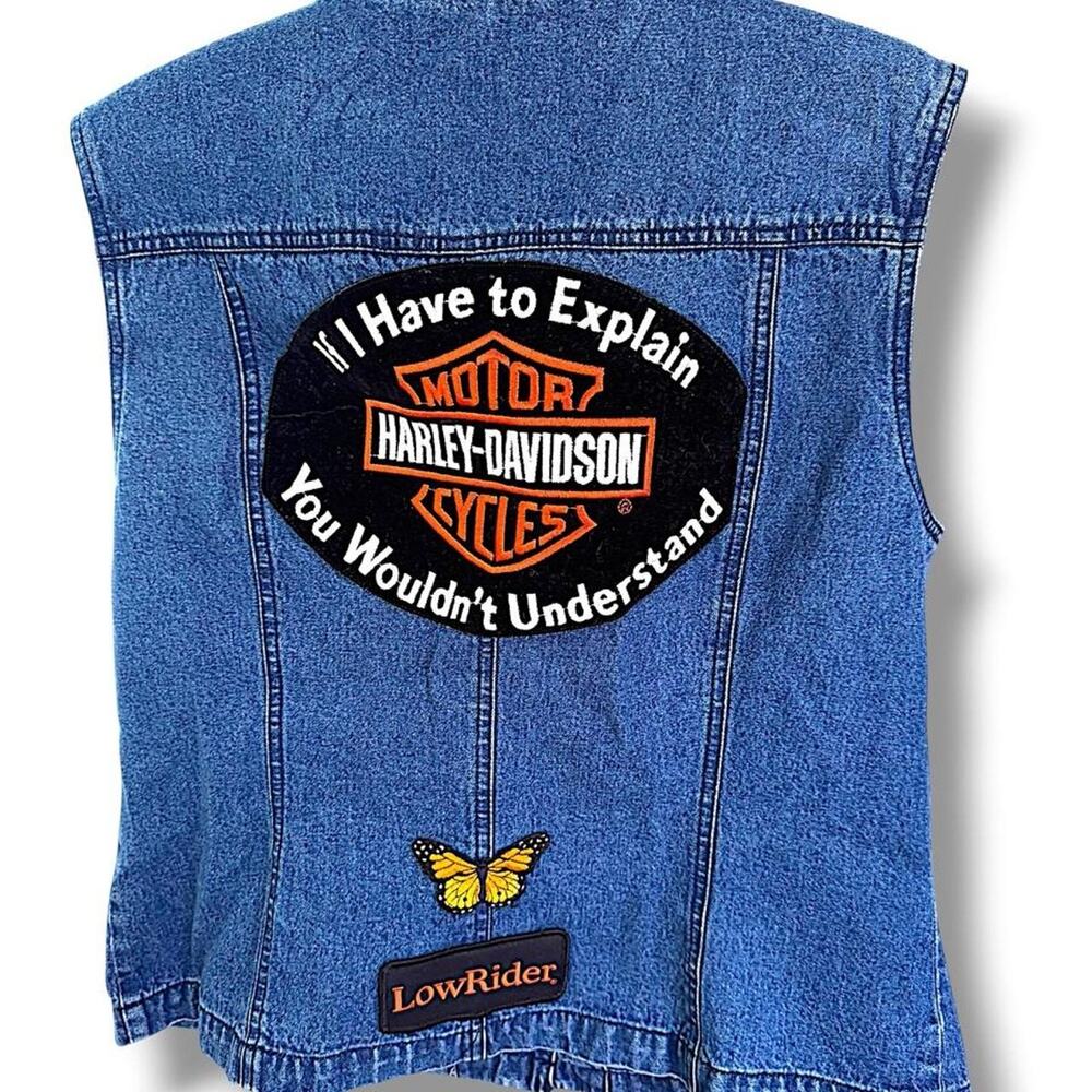 Harley-Davidson Women's Blue Denim Vest with Embroidered Back Patch